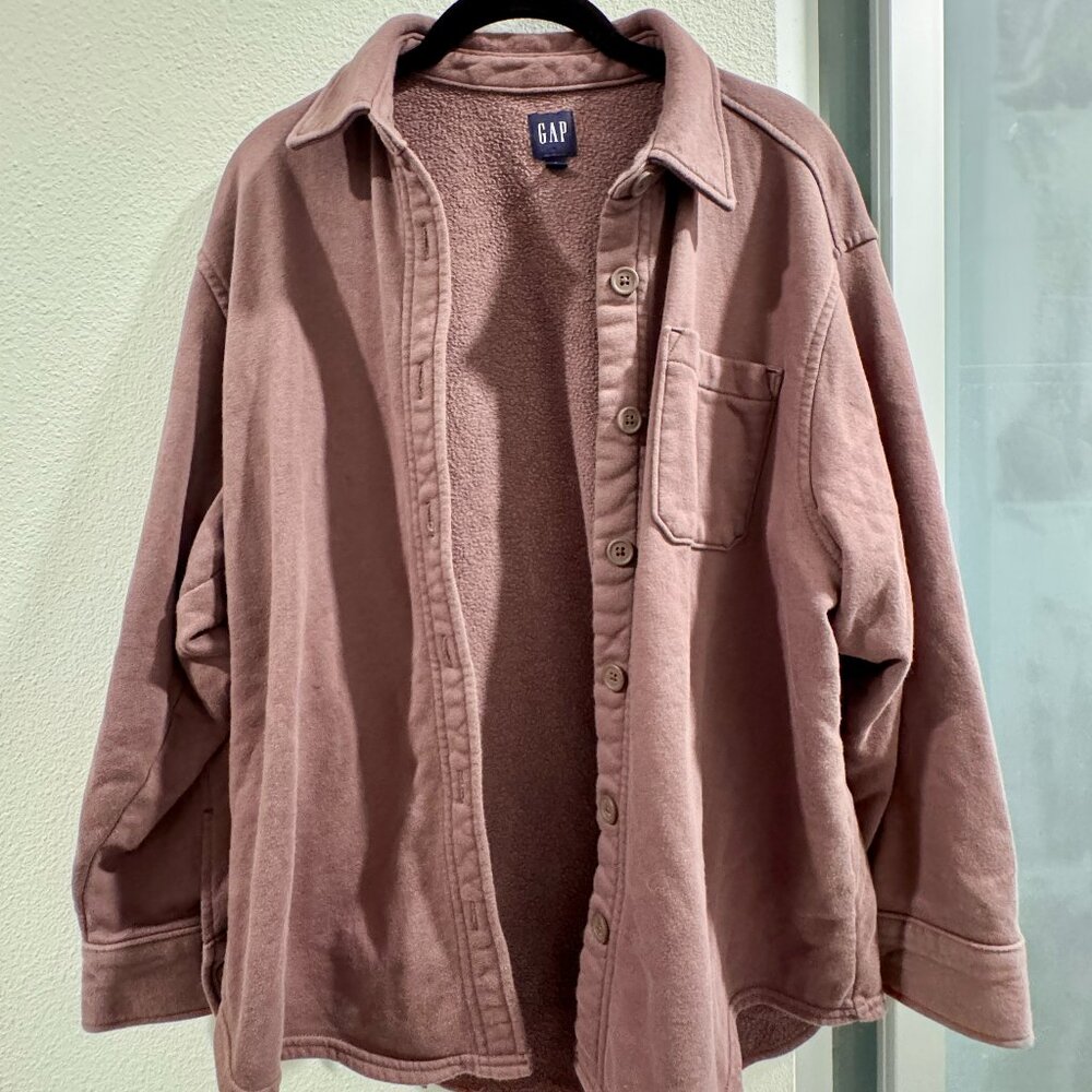 OId Navy Oversized Fleece Shacket - Purple/Brown